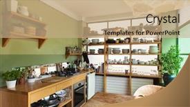  Presentation with kitchen - PPT theme with classic counter - comfortable kitchen interior background and a coral colored foreground