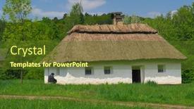  Presentation with country - PPT theme with classic-country-house-with-trees background and a tawny brown colored foreground