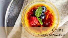  Presentation with creme caramel dessert - Colorful PPT layouts enhanced with classic-creme-brulee-in-glass backdrop and a yellow colored foreground