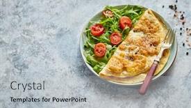  Presentation with served - Beautiful slide deck featuring classic-egg-omelette-served backdrop and a light gray colored foreground