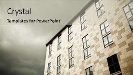  Presentation with facade - Colorful PPT theme enhanced with classic european building facade under cloudscape backdrop and a light gray colored foreground