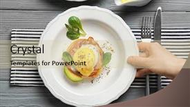  Presentation with egg - Presentation design consisting of poaching - female hand holding plate background and a soft green colored foreground