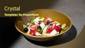 Presentation with dark simple - Presentation theme featuring classic-greek-salad-on-ceramic background and a tawny brown colored foreground