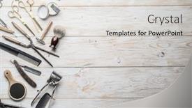  Presentation with classic - Beautiful PPT theme featuring classic-grooming-and-hairdressing-tools backdrop and a light gray colored foreground