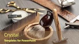  Presentation with classic - Slide set consisting of classic-grooming-and-hairdressing-tools background and a tawny brown colored foreground