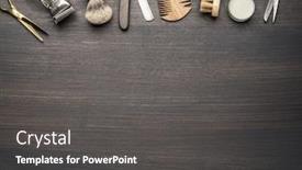  Presentation with classic - Audience pleasing PPT layouts consisting of classic-grooming-and-hairdressing-tools backdrop and a dark gray colored foreground