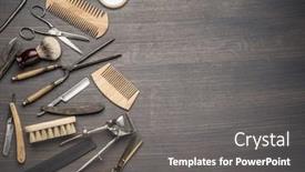  Presentation with classic - Presentation design consisting of classic-grooming-and-hairdressing-tools background and a gray colored foreground
