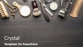  Presentation with classic - Beautiful slides featuring classic-grooming-and-hairdressing-tools backdrop and a dark gray colored foreground