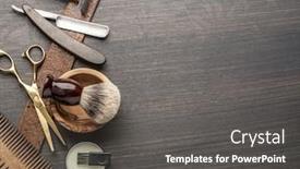  Presentation with classic - Colorful presentation theme enhanced with classic-grooming-and-hairdressing-tools backdrop and a dark gray colored foreground