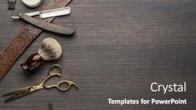  Presentation with classic - PPT layouts with classic-grooming-and-hairdressing-tools background and a dark gray colored foreground