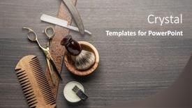  Presentation with classic - Presentation with classic-grooming-and-hairdressing-tools background and a gray colored foreground