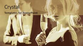  Presentation with champagne - Audience pleasing PPT theme consisting of classic happy birthday - attractive couple with glasses backdrop and a yellow colored foreground