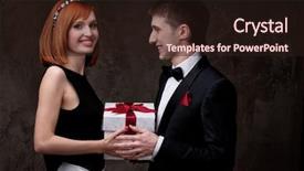  Presentation with an open gift box - PPT theme having classic happy birthday - beautiful young couple background and a wine colored foreground