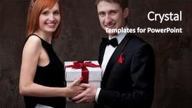  Presentation with gift - PPT layouts featuring classic happy birthday - beautiful young couple background and a wine colored foreground