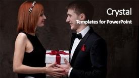  Presentation with gift - Beautiful theme featuring classic happy birthday - beautiful young couple backdrop and a wine colored foreground