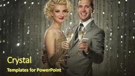  Presentation with champagne - Amazing slides having classic happy birthday - retro couple with glasses backdrop and a tawny brown colored foreground