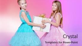  Presentation with festive - Amazing slide deck having classic happy birthday - two pretty little girls dressed backdrop and a lemonade colored foreground