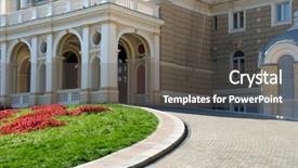  Presentation with access - Audience pleasing PPT layouts consisting of classic house - access arch to an ancient backdrop and a dark gray colored foreground