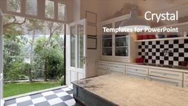  Presentation with apartments - Audience pleasing presentation consisting of classic house - tower luxury residential apartments kitchen backdrop and a violet colored foreground