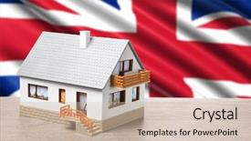  Presentation with british - Slide set consisting of classic house against british flag background and a soft green colored foreground