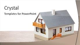  Presentation with classic - Colorful presentation design enhanced with white simple - classic house model on wooden backdrop and a white colored foreground
