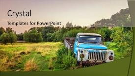  Presentation with field - Beautiful PPT theme featuring classic industrial age - old lorry in the field backdrop and a lemonade colored foreground