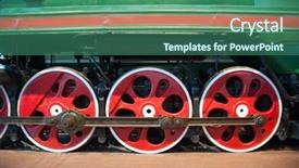  Presentation with robotics and steam - Beautiful presentation theme featuring classic industrial age - steam locomotive wheels close up backdrop and a ocean colored foreground