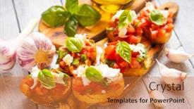  Presentation with mozzarella cheese - Slide deck enhanced with classic-italian-bruschette-grilled-bread background and a gold colored foreground
