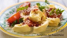  Presentation with pasta sauce - Amazing slide deck having classic-italian-tortellini-cheese-filled backdrop and a gold colored foreground