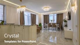  Presentation with complete - PPT theme featuring classic-kitchen-and-living-room background and a coral colored foreground