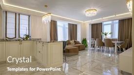  Presentation with complete - Slides with classic-kitchen-and-living-room background and a coral colored foreground