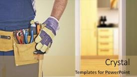  Presentation with classic - Beautiful PPT theme featuring classic leather tool belt backdrop and a yellow colored foreground