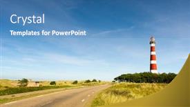  Presentation with lighthouse - Audience pleasing presentation theme consisting of classic lighthouse in red and white at dutch island ameland backdrop and a teal colored foreground