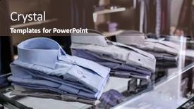  Presentation with boutique - Theme featuring classic men's shirts on shelf in boutique background and a tawny brown colored foreground