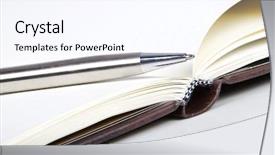  Presentation with classic book - Slides enhanced with classic note book and pen background and a sky blue colored foreground