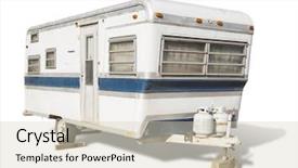  Presentation with old fashioned luxury and classic - Audience pleasing presentation design consisting of classic old camper trailer isolated backdrop and a soft green colored foreground