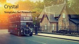  Presentation with old fashioned luxury and classic - Cool new presentation design with classic old double decker bus backdrop and a yellow colored foreground