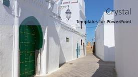  Presentation with wall street - Slide set consisting of old street in the medina background and a light blue colored foreground