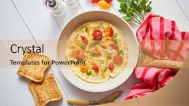  Presentation with white cheese - Slides consisting of classic omelet with cherry tomato background and a yellow colored foreground