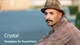  Presentation with latino - Audience pleasing theme consisting of classic or old school dressed latino male with a mustache backdrop and a ocean colored foreground