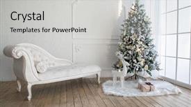  Presentation with christmas presents - PPT theme consisting of deco - christmas tree with presents underneath background and a light gray colored foreground