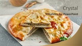  Presentation with meat - PPT theme with classic-ossetian-pie-with-minced background and a coral colored foreground