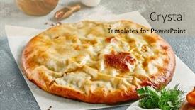  Presentation with meat - Presentation theme with classic-ossetian-pie-with-minced background and a yellow colored foreground