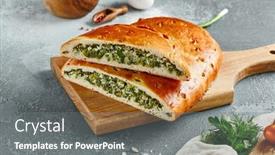  Presentation with egg pie - Slides featuring classic-pie-with-green-onion background and a gray colored foreground