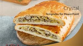  Presentation with meat - Slide deck with classic-pie-with-minced-meat background and a yellow colored foreground