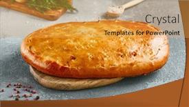  Presentation with meat - PPT theme with classic-pie-with-minced-meat background and a yellow colored foreground