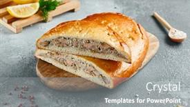  Presentation with salmon fish - Presentation theme enhanced with classic-pie-with-salmon background and a gray colored foreground