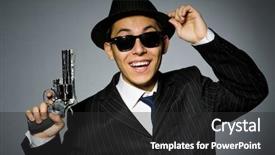  Presentation with classic - PPT layouts having classic striped costume holding gun background and a dark gray colored foreground
