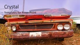  Presentation with old car - Presentation theme enhanced with classic truck - old abandoned car background and a light blue colored foreground