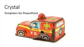  Presentation with old car - PPT theme consisting of classic truck - old rusty tin toy firefighter background and a white colored foreground